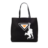 プラダ モンキー トートバッグ ブラック ホワイト オレンジ キャンバス レザー レディース PRADA 【中古】